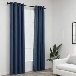 VIDAXL Rideaux Occultants Aspect Lin Avec œillets 2 Pcs Bleu 140x245cm