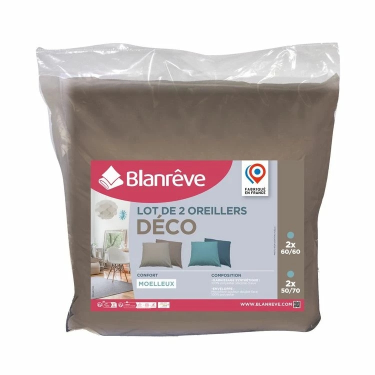 BLANREVE Lot De 2 Oreillers Bicolore Confort Moelleux 4 BLANREVE Lot De 2 Oreillers Bicolore Confort Moelleux – Image 2