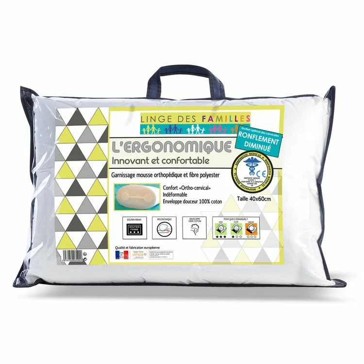 LINGE DES FAMILLES Oreiller Ergo Cervical 40x60 - Dispositif Médical Classe 1 - Ronflement Diminué, Soulage Dos + Nuque 3 LINGE DES FAMILLES Oreiller Ergo Cervical 40x60 - Dispositif Médical Classe 1 - Ronflement Diminué, Soulage Dos + Nuque