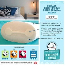 LINGE DES FAMILLES Oreiller Ergo Cervical 40x60 - Dispositif Médical Classe 1 - Ronflement Diminué, Soulage Dos + Nuque 10 LINGE DES FAMILLES Oreiller Ergo Cervical 40x60 - Dispositif Médical Classe 1 - Ronflement Diminué, Soulage Dos + Nuque -Auchan Boutique B2CD 6939