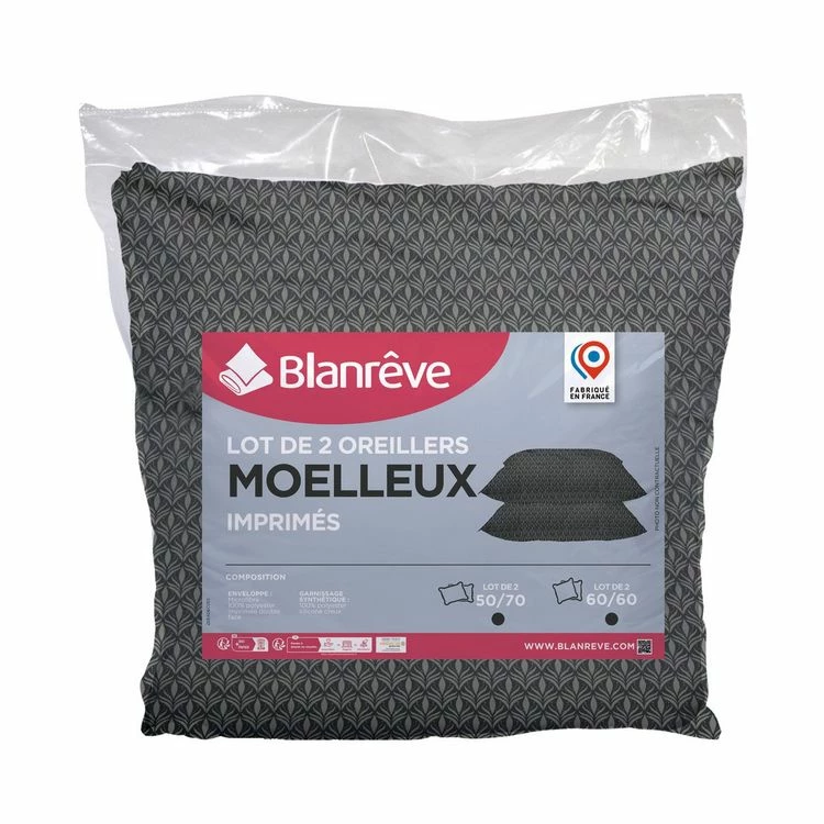 BLANREVE Lot De 2 Oreillers Moelleux En Microfibre Motif Art Déco 3 BLANREVE Lot De 2 Oreillers Moelleux En Microfibre Motif Art Déco