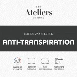 ATELIERS DU NORD Lot De 2 Oreillers Anti-transpiration - 9 ATELIERS DU NORD Lot De 2 Oreillers Anti-transpiration - -Auchan Boutique B2CD 7103