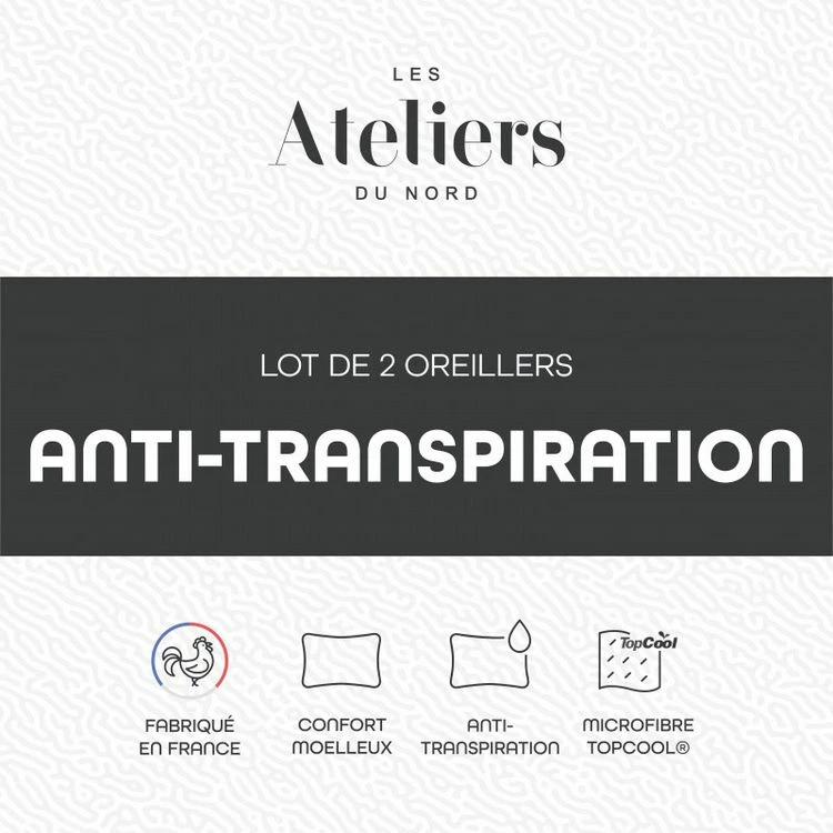 ATELIERS DU NORD Lot De 2 Oreillers Anti-transpiration - 6 ATELIERS DU NORD Lot De 2 Oreillers Anti-transpiration - – Image 4