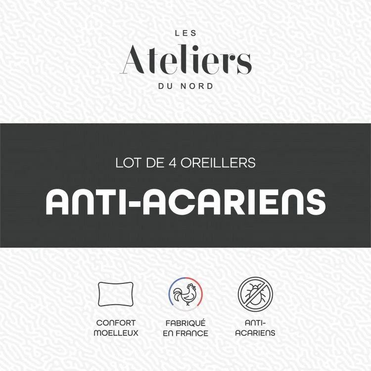 ATELIERS DU NORD Lot De 4 Oreillers Anti-acariens - 6 ATELIERS DU NORD Lot De 4 Oreillers Anti-acariens - – Image 4