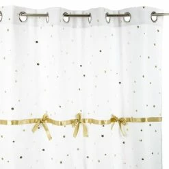 ATMOSPHERA Rideau Demoiselle Blanc à Pois Et Nœuds Dorés - H. 260 Cm