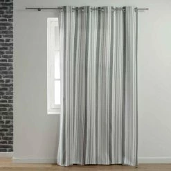 Paris Prix Rideau à Œillets Design Santorin 140x240cm Gris & Blanc