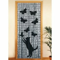 Wenko Rideau De Porte Chat Et Papillon - Bambou - 90 X 200 Cm - Gris