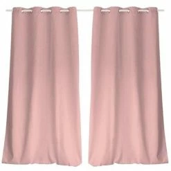 TOILINUX Lot De 2 Rideaux Unis Effet Bachette 8 œillets - 135 X 240 Cm - Rose